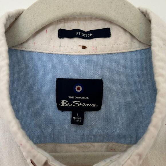 Ben Sherman White & Color Speckled Short Sleeve Button Down Shirt SZ Large - Picture 2 of 3